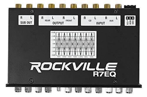Rockville R7EQ 1/2 Din 7 Band Car Audio Equalizer, Front/Rear/Sub Outputs, Blue LED Knobs, Built-in Line Driver & Crossover, for Car Audio Systems 7