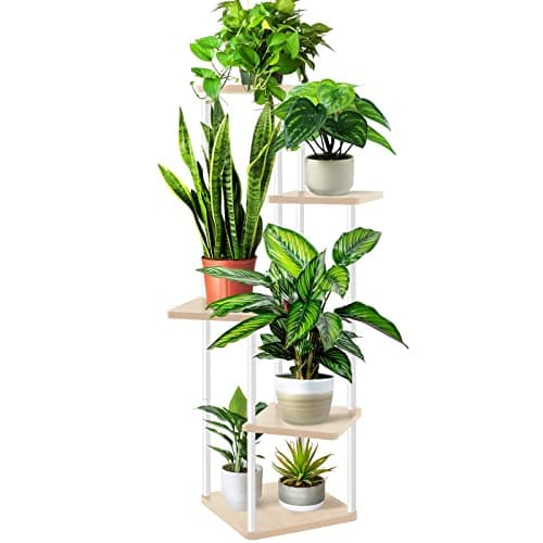 GEEBOBO Plant Stand, 4 Tier Plant Stands Indoor For Multiple Plants, Corner Tall Tiered Metal Flower Holder Display Rack Plant Shelves for Living Room Patio Garden Bedroom, White