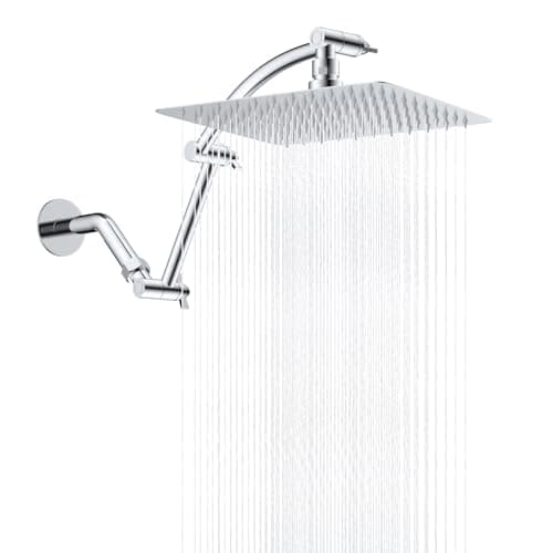 Hibbent All Metal cUPC Certified Rain Shower Head, 10'' High Pressure Rainfall Showerhead with 16" Shower Head Extension Arm, Solid Brass Adjustable Shower Arm Extender, fixed Showerheads, Chrome