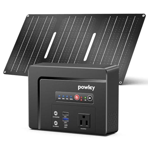 Powkey Portable Power Station with Solar Panel,100W/97Wh Small Portable Generator with Solar Panel 30W,Fast Charging Power Bank with AC Outlet/PD65W USB C/USB QC 3.0/DC for Outdoor Camping Home Backup