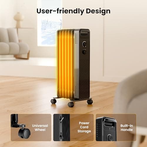 Portable Electric Radiator Heater, Space Oil Filled Heaters with 3 Heat Settings, Adjustable Thermostat, Overheat & Tip-Over Protection For Indoor Use,1500W (Black) 5