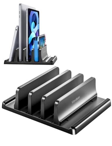 Vaydeer 3-Slot Vertical Laptop Stand Organizer, Laptop Storage Holder Made of Premium ABS Plastics 5 in 1 Design,Desktop Space-Saving Adjustable Desk Organizer for All MacBook/Chromebook/Surface