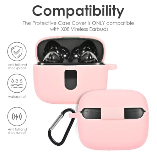 Claiol Premium Silicone Case for TAGRY X08 Wireless Earbuds with Carabiner. (Pink) 5