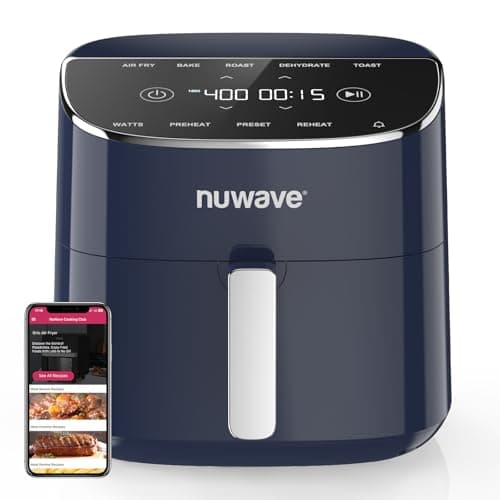 Nuwave Brio Plus Air Fryer 8 Qt, New & Improved, PFAS-FREE, 7 Digital One-Touch Cook Functions that AIR FRY, BAKE, ROAST, DEHYDRATE, TOAST, REHEAT, PREHEAT, 150 Presets, 50°F~400°F (Deep Blue)