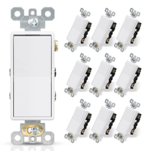ELEGRP 4 Way Decorative Light Switch, 15Amp, 120-277 Volt, AC Decorator Rocker Paddle Wall Switch Replacement, Self-Grounding, Residential and Commercial Grade, UL Listed (10 Pack, Glossy White)