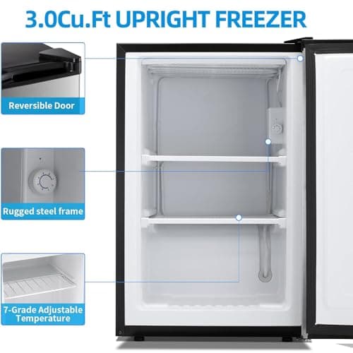 LHRIVER 3.0 Cu.ft Upright Freezer, Compact Mini Freezer with Removable Shelves, Adjustable Thermostat, Reversible Door Hinge, Quiet Small Freezer Upright for Home/Office/Kitchen/Dorm (Silver) 4