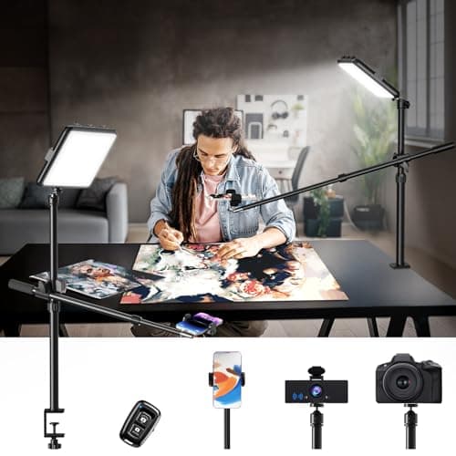 Ultra Bright Ring Light with Overhead Phone Camera Mount-Desk Clamp Key Light for Video Recording/Streaming/Filming/Photography,Desktop Lighting Kit with Tripod Stand&Phone Holder for Tiktok/YouTube