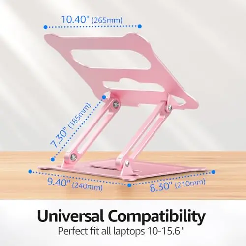 Urmust Laptop Notebook Stand Holder Adjustable Laptop Stand Portable Computer Riser Compatible with MacBook Air Pro HP Dell XPS Lenovo All Laptops 10-15.6"(Rose Gold) 7