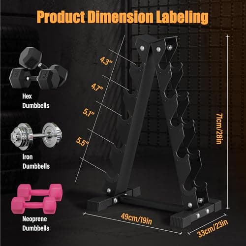 ACENFC Barbell A-Frame Dumbbell Weight Rack, Dumbbell Rack Stand Only, Weight Rack for Dumbbells 5 Tier with 500 LB Weight Capacity, Home Gym Storage Solution (Black) 5