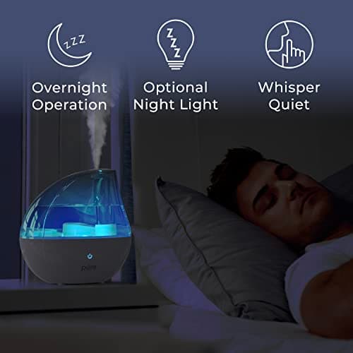 Pure Enrichment MistAire Silver Ultrasonic Cool Mist Humidifier for Bedroom, Office, Nursery & Indoor Plants - Lasts Up to 25 Hours, Whisper-Quiet Operation, Optional Night Light, & Auto Shut-Off 5