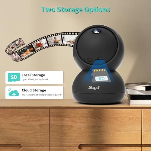Alaga Indoor Security Camera Black, 5G and 2.4G WiFi, 3K, 360° Pan and Tilt, Human, Pet, Motion AI, Night Vision, Speaker, Compatible with Alexa and Google Assistant, with 64G TF Card 8