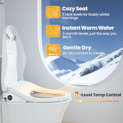 Tadashi Bidet Toilet Seat Elongated, Heated Toilet Seat, Instant Warm Water & Dryer, Feminine & Rear Wash, Self-Clean Nozzle, Slow Close Lid, Child/ECO/Silent Mode 5