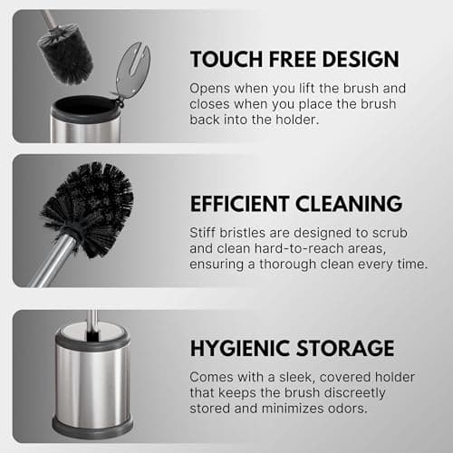 ToiletTree Products Toilet Brush with Lid - Sleek Toilet Bowl Brush and Holder - Toilet Scrubber Brush Set with Heavy-Weight Base - Lidded Toilet Bowl Cleaner Brush and Holder - Chrome 7