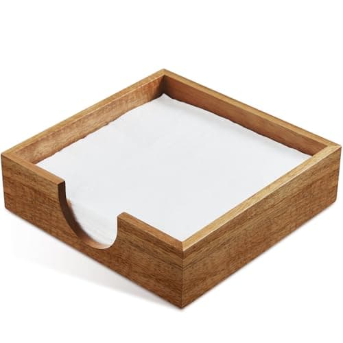 Acacia Wood Napkin Holder for Table, Napkins Holders For Paper Napkins, Flat Napkin Holder for Luncheon, Napkin Holders for Kitchen Dinner Table Decor, Napkin Dispenser for Indoor & Outdoor Use
