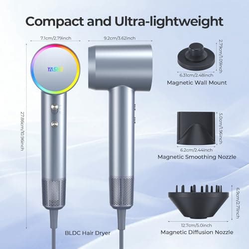 YASHE Hair Dryer, 110,000 RPM Professional Negative Ionic Hair Dryer with Diffuser, 1400W High-Speed Brushless Blow Dryer for Fast Drying, Low Noise for Home and Travel 8