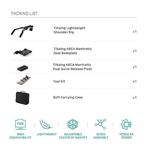 Tilta Lightweight Shoulder Rig | Foldable | Aviation Grade Aluminum Alloy | Dual Quick Release | 15mm Rod Mount/NATO Rail Adapter | Compatible with Manfrotto/Arca | TA-LSR-B 9