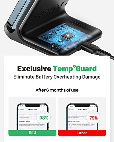 INIU Wireless Charger, 15W Fast Wireless Charging Station with Sleep-Friendly Adaptive Light Compatible with iPhone 17 16 15 14 13 12 Pro Max Samsung Galaxy S25 S24 S23 Note 20 Google etc 6