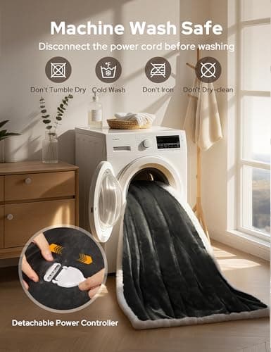 NIORSUN Heated Blanket Throw with Foot Pocket, Wearable Electric Blanket with 9 Heating Levels & 10 Time Settings, Ultra-Soft Flannel & Sherpa, Cozy Gift for Family and Friends, 50 * 70", Grey 8