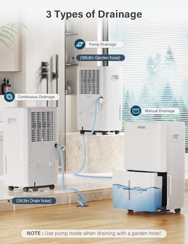 4500 Sq.Ft Energy Star Dehumidifier for Basement with Pump, Max 80 Pint/D(Standard 50Pint/D) Dehumidifier with Drain Hose, 8L Water Tank, Intelligent Humidistat, for Home, Bedroom, Bathroom 7