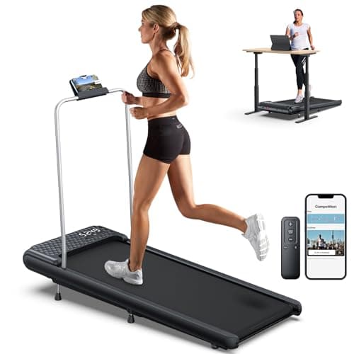 WELLFIT 10% Incline Walking Pad Treadmill with Handlebar,265LB Capacity,40 dB Low Noise Standing Under Desk Walking Jogging Running Machine for Home Office Apartment,APP/Remote Control,LED Display
