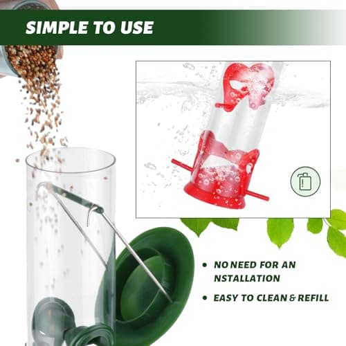 2 Packs Bird Feeder Tube Hanging Feeders, 6 Port Wild Bird Feeders Premium Hard Plastic with Steel Hanger Weatherproof and Water Resistant Great for Attracting Birds 18.2 Inches Large (Red + Green) 6