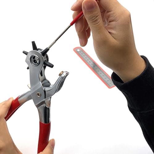 Adorox Heavy Duty Belt Hole Puncher for Leather – 6 Size Revolving Leather Hole Punch Tool with Ruler & Deburring File, Perfect for Straps, Belts, DIY Leathercraft, and Repair 7