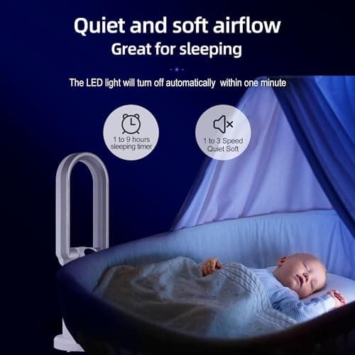 Ocean Loong Bladeless Tower Fan with HEPA Air Filter - Oscillation & Tilt Head - Quiet Cooling Fan for Bedroom Home Office 9 Speeds 9Hours Timer and Remote Control (White, 29”) 8