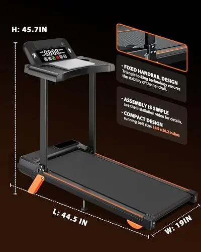 12% Incline Walking Pad Treadmill with Handle Bar, Portable Treadmill for Home with Desk and Console, Compact Walking Pads for Small Spaces (Desk with 12% Incline) 7