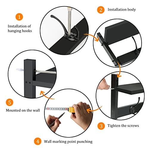 BAMEOS Wall-Mounted Shelf with Hooks - 28.9 Inch Entryway Hanging Shelf with 5 Dual Hooks for Bathroom, Living Room, Bedroom (Black) 7