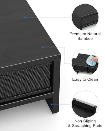 Bamneat Computer Monitor Stand with Two Drawers, Premium Dual Monitor Stand Riser, Adjustable Length and Angle Monitor Riser for 2 Monitors, Desk Organizer, Pre-Assembled 5