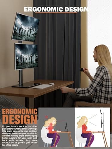 Dual Monitor Stand - Vertical Stack Screen Free-Standing Monitor Riser Fits Two 13 to 34 Inch Screen with Swivel, Tilt, Height Adjustable, Holds One (1) Screen Up to 44Lbs 8