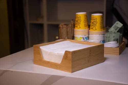 Bamboo Napkin Holder for Table ,  Square Paper Napkin Holder, Ideal for Kitchen, Dining Room & Breakroom (Bamboo, 7.28 x 7.28) 8