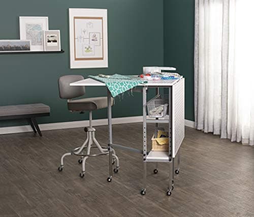 Sew Ready Foldable Hobby and Cutting Grid Table - 58.75" W x 36.5" D White Arts and Crafts Table with Grid Top and Silver Storage Drawers 5
