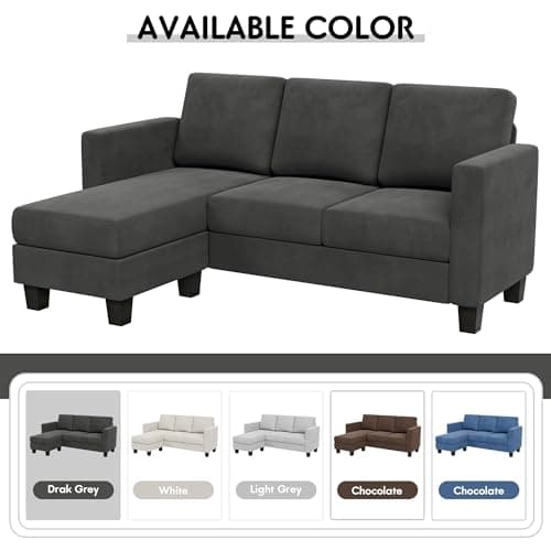 YESHOMY Convertible Sectional 3 L-Shaped Couch Soft Seat with Modern Linen Fabric, Space-Saving Sofas for Living Room, Apartment and Office, 70'', Dark Gray 7