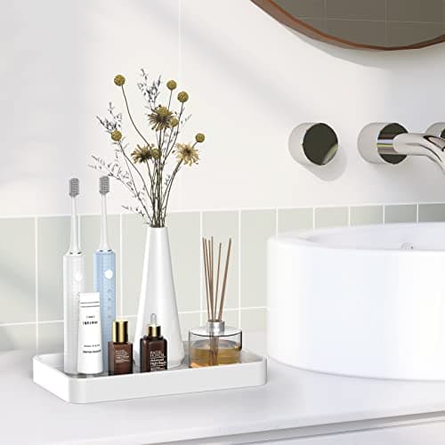 Gurygo 10" Bathroom Countertop and Vanity Tray - Kitchen Tray for Soap Bottles - Ceramic Vanity Tray for Bathroom Counter Organization - Kitchen Tray(White, Set/1) 6