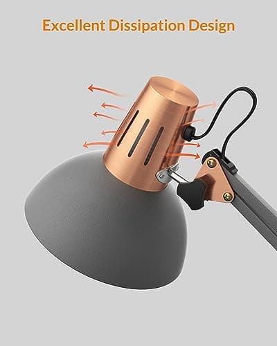 LEPOWER Metal Desk Lamp, Adjustable Goose Neck Architect Table Lamp with On/Off Switch, Swing Arm Desk Lamp with Clamp, Eye-Caring Reading Lamp for Bedroom, Study Room &Office (Sandy Black) 8