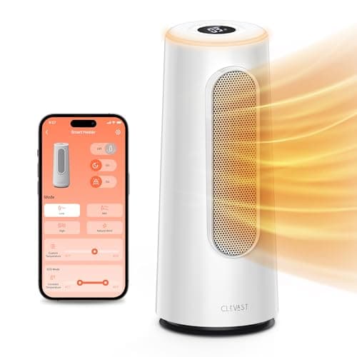 CLEVAST Smart Space Heater for Indoor Use, 1500W Fast Heating PTC Ceramic Portable Heaters with Thermostat, Quiet Electric Space Heater with RGB Night Light for Bedroom, Office, App & Voice Control