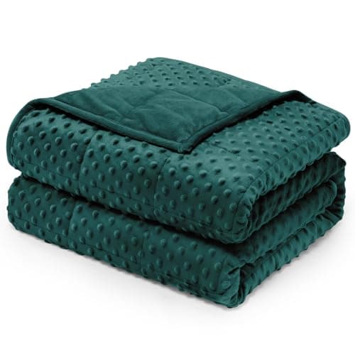 Wemore Minky Dot Weighted Blanket for Adults Queen Size 15 lb, Soft Heavy Blanket for Stress Relief and Sleep Promotion, Breathable Blanket for All-Season with Glass Beads, Dark Green 60 x 80 inches