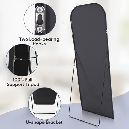 Antok Full Length Mirror, 71"x27" Floor Mirror Freestanding, Arched Floor Standing Large Mirrors Full Body Mirror with Stand for Bedroom, Hanging Mounted Mirrors for Living Room, Black 6