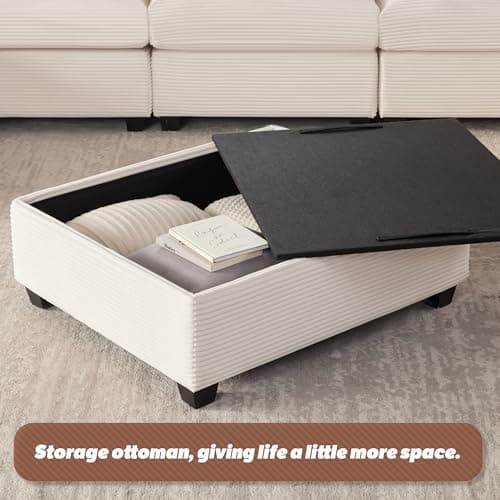 Huatean Home 125 Inch Oversized Corduroy Modular Sectional Sofa, U Shaped Modular Couch with Storage, 5 Seat Convertible Corduroy Couch, Comfy Sectional Couches for Living Room with Foam, Light Beige 5