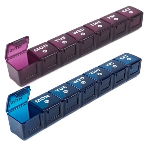 2-Pack Weekly Large Pill Organizer for Travel, 7 Day Pill Boxes and Organizer, Big Compartments Pill Case AM PM,14 Day XL Medication Organizer Dispenser for Fish Oils, Vitamin Holder Supplement