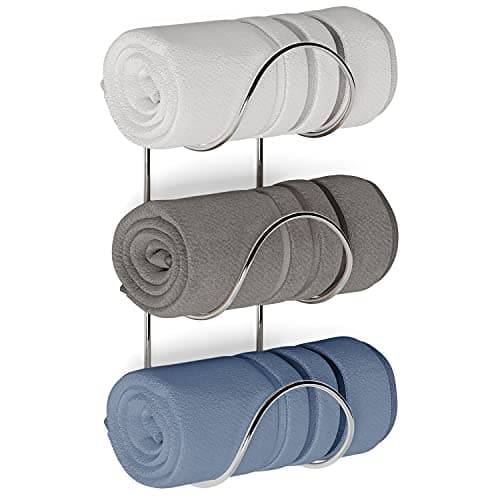 Wallniture Boto Bathroom Towel Rack Wall Mounted Organizer, Bath & Hand Towel Holder, 3 Sectional Bathroom Storage Rack Chrome Round Shape