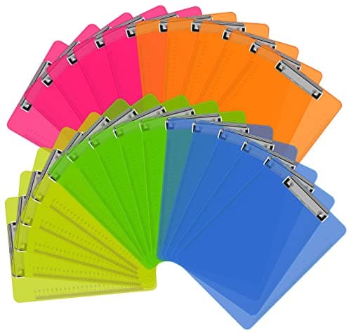 Clipboards, HERKKA 25 Pack Plastic Clipboards Low Profile Clip Standard A4 Letter Size, Assorted Transparent Color, for Classroom and Office Use