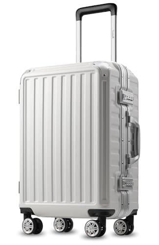 LUGGEX Aluminum Frame Luggage with Spinner Wheels, Zipperless Polycarbonate Hard Shell Suitcase, Carry On 20 In - White