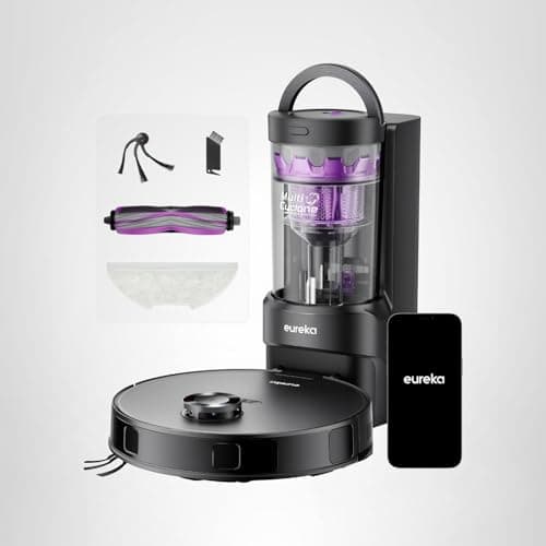 Eureka E20 Evo Plus Robot Vacuum and Mop Combo, 10,000Pa Suction Robot Vacuum Cleaner Bagless Self-Emptying Station, 45-Day Capacity Anti-Hair-Tangling Side Brush Mop Lifting App Control LiDAR Nav 8