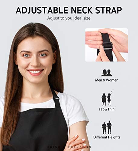 Syntus Adjustable Bib Apron with 2 Pockets Cooking Kitchen Aprons for Women Men Chef, Basic Black 2 Polyester 5