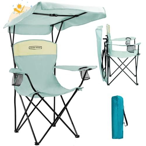 YOUNG WOOD Camping Chair with Canopy, Beach Chair with Shade,Portable,Lightweight Oversized for All, Easy to Open and Close Without Installation, Side Pocket Design for All Outdoor Activities，Blue