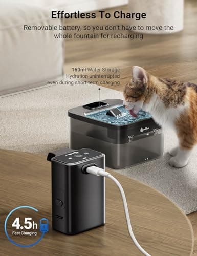 DownyPaws Cat Water Fountain Cordless, 84oz/2.5L Fursink Wireless Pet Water Fountains for Cats Indoor, Battery Operated Cat Drinking Fountain with Motion Sensor, Ultra Quiet Pump, BPA-Free, Black 7