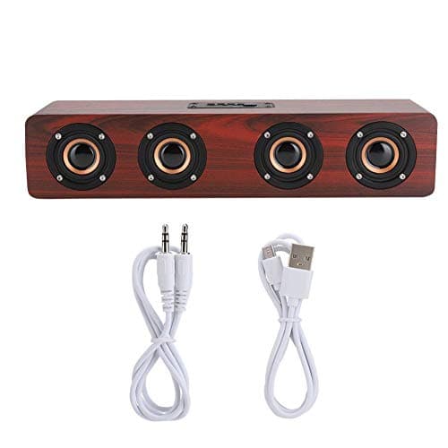 Wooden Bluetooth Speaker, 12W TV Computer Speaker Sound with 4 Bass Subwoofer Support Bluetooth, AUX, TF Card, FM(#1) 7