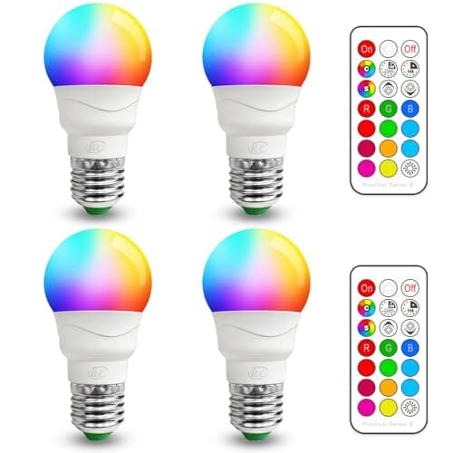 ILC RGB LED Color Changing Light Bulb, 40W Equivalent, 450LM, 2700K Warm White 5W E26 Screw Base RGBW, Flood Light Bulb- 12 Color Choices - Timing Infrared Remote Control (4 Pack)